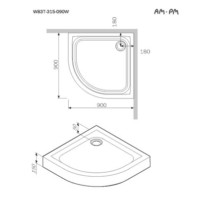 Душевой поддон, 90x90 см AM.PM Like W83T-315-090W W83T-315-090W - фото 54347